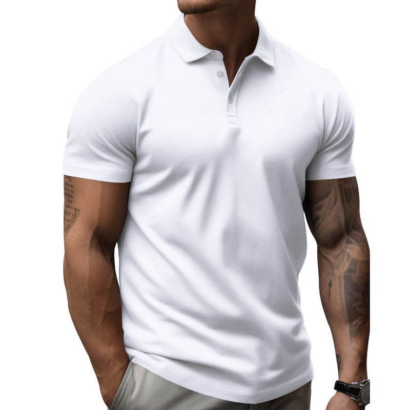Men's athletic fitted pique polo shirt short-sleeved with hidden button placket StylebySassy