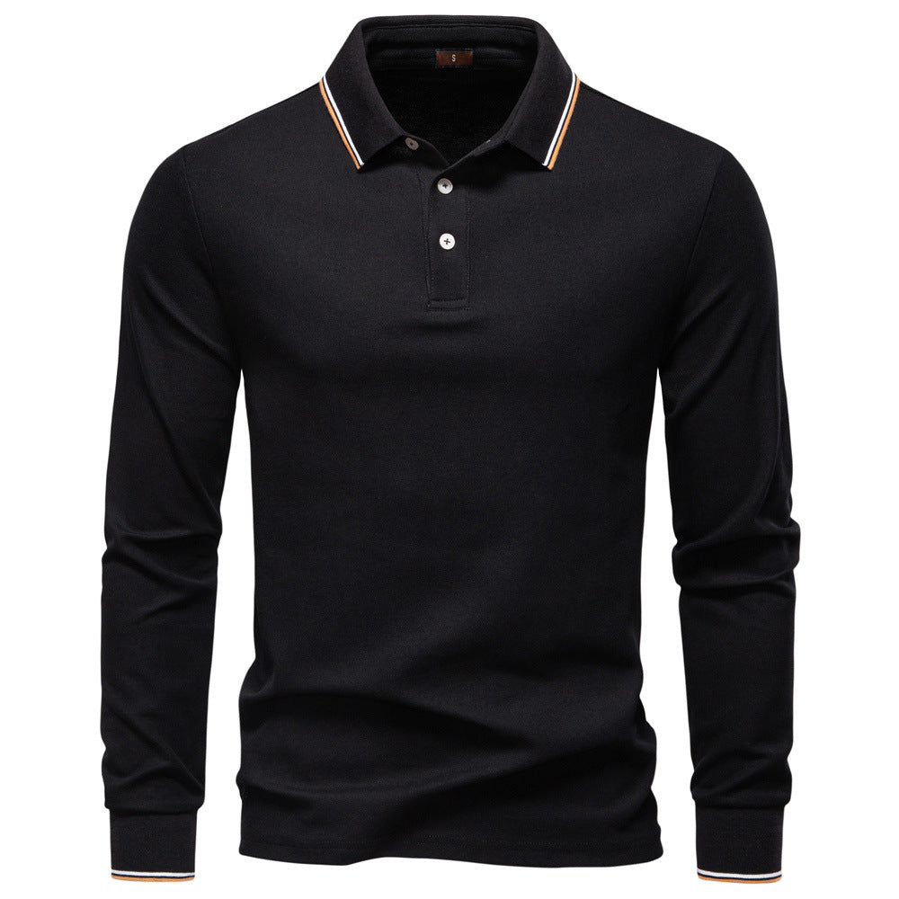 Men's tailored long-sleeve polo made of fine cotton pique with concealed button placket and ribbed cuffs StylebySassy