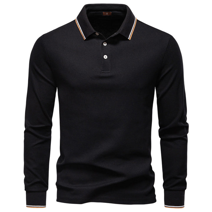 Men's tailored long-sleeve polo made of fine cotton pique with concealed button placket and ribbed cuffs StylebySassy