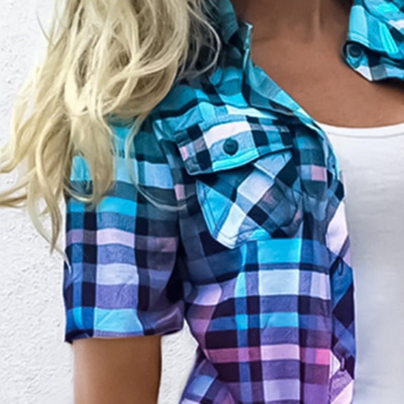 Women's long cut Karo shirt with applied breast pockets and casual summer fit StylebySassy