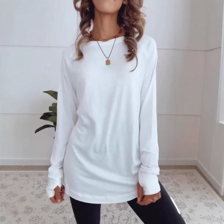 Women's long sleeve tunic with round neck and thumb hole sleeves StylebySassy