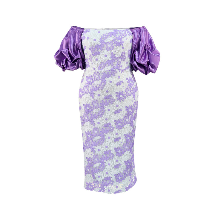 Women's Elegant Lace Dress with Voluminous Puff Sleeves StylebySassy