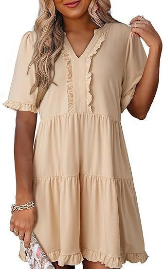 Women's lightweight swing dress with V-neck, tiered skirt and delicate ruffles StylebySassy