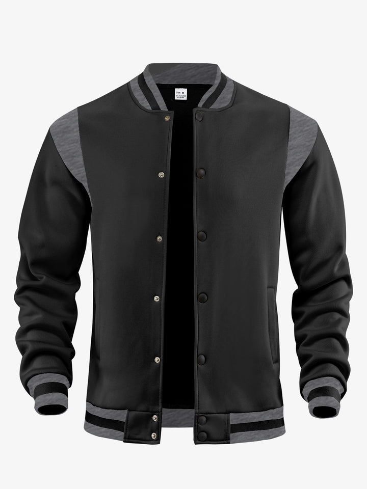 Men's lightweight college jacket in varsity look with press-stud closure, ribbed cuffs, and contrast shoulder trim StylebySassy