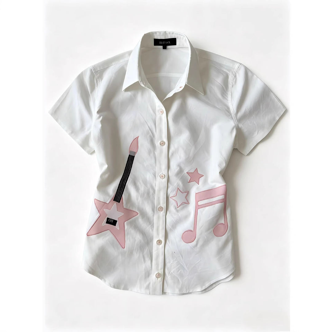 Ladies short sleeve shirt with musical motifs StylebySassy
