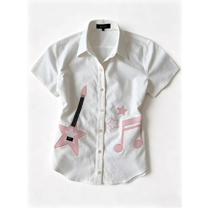 Ladies short sleeve shirt with musical motifs StylebySassy