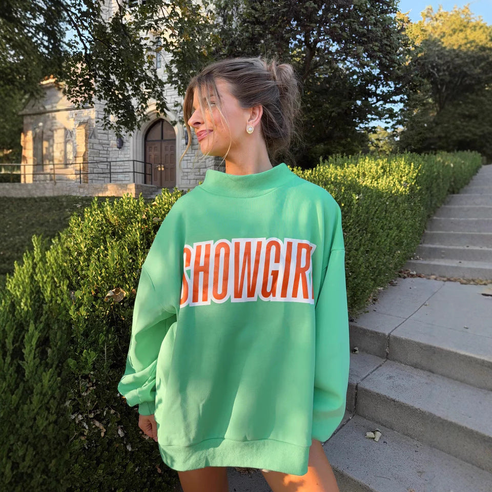 Women's oversized sweatshirt with high collar and eye-catching front print StylebySassy