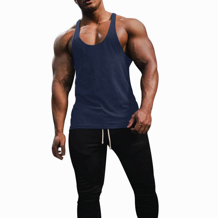 Men's athletic tank top with deep armholes and narrow straps at the back made of cotton stretch StylebySassy