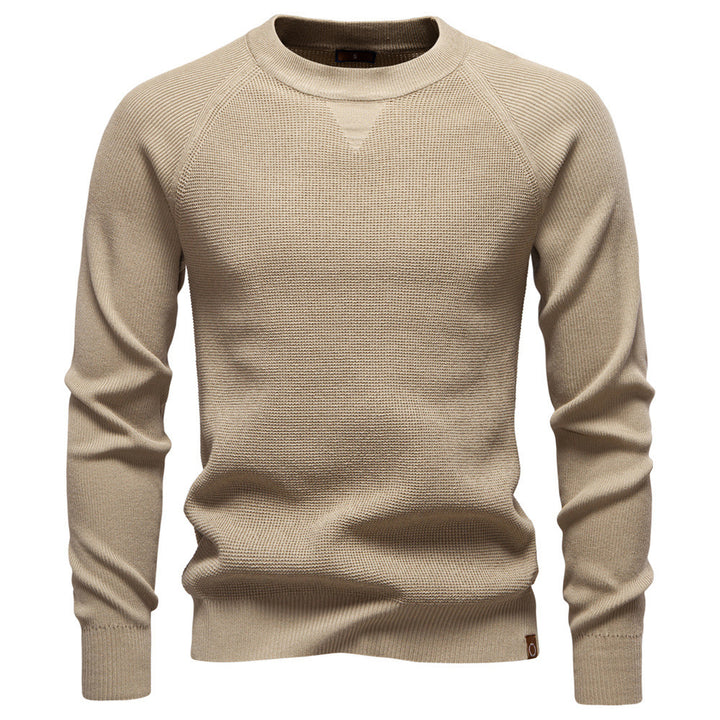 Men's medium thickness textured knit sweater with raglan sleeves and ribbed cuffs StylebySassy