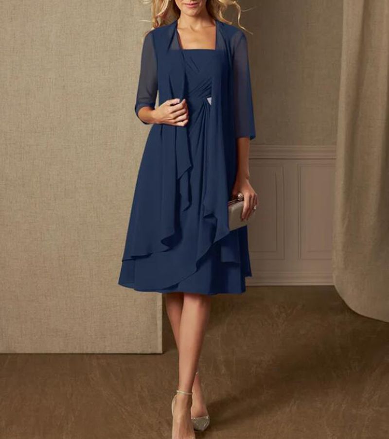 Women's Chiffon Evening Dress with Bolero and Asymmetrical Layered Skirt StylebySassy