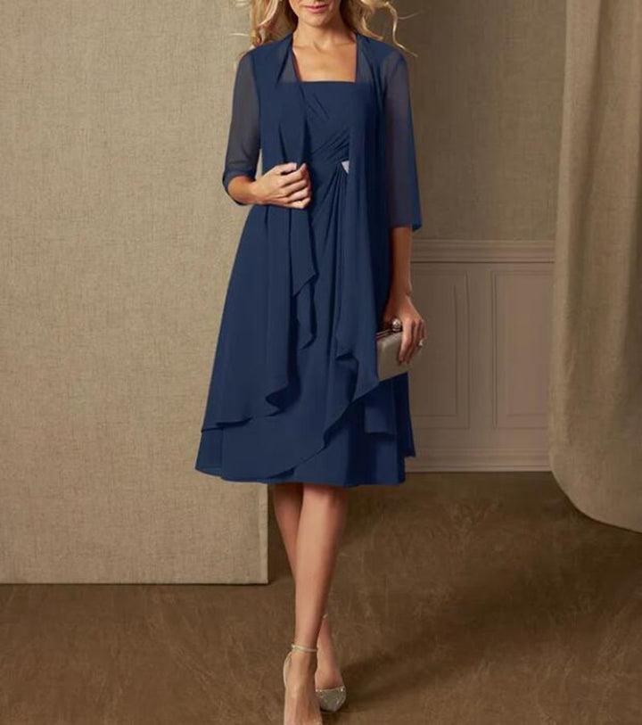 Women's Chiffon Evening Dress with Bolero and Asymmetrical Layered Skirt StylebySassy
