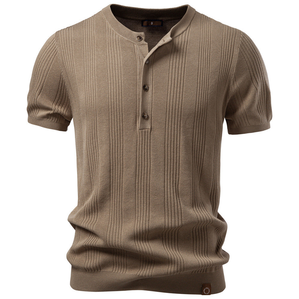 Men's short-sleeved fine knit henley with button placket StylebySassy
