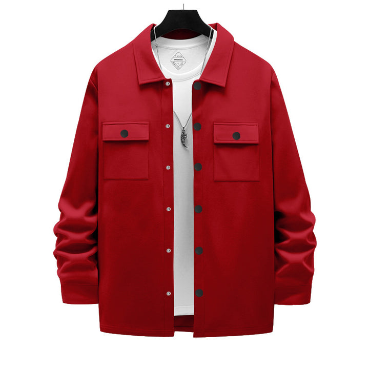 Men's work-inspired shirt jacket with button placket, patch chest pockets, and boxy fit StylebySassy