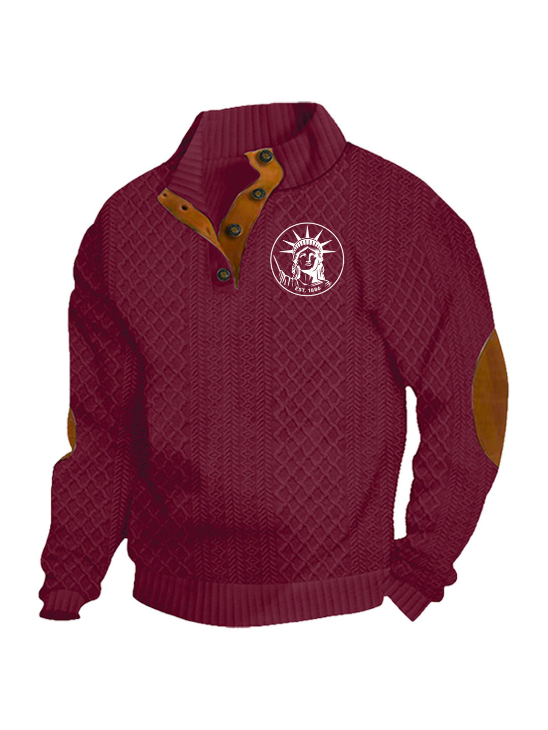 Men's nan Heritage textured pullover with stand-up collar faux leather trim elbow patches and half-button placket StylebySassy
