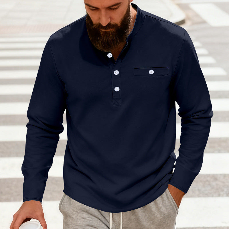 Men's casual long-sleeve Henley shirt made of cotton blend with chest pocket StylebySassy