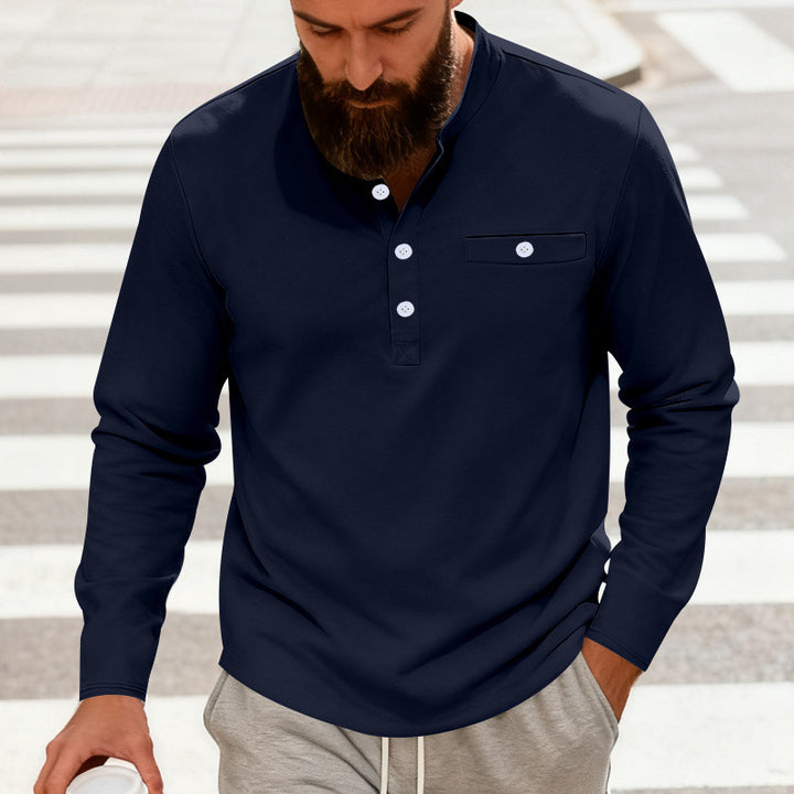 Men's casual long-sleeve Henley shirt made of cotton blend with chest pocket StylebySassy