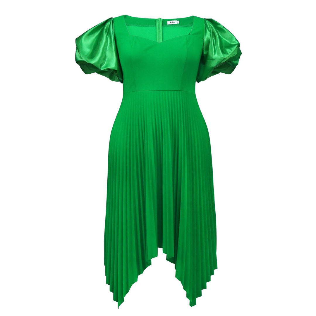 Ladies Pleated Dress with Puff Sleeves StylebySassy