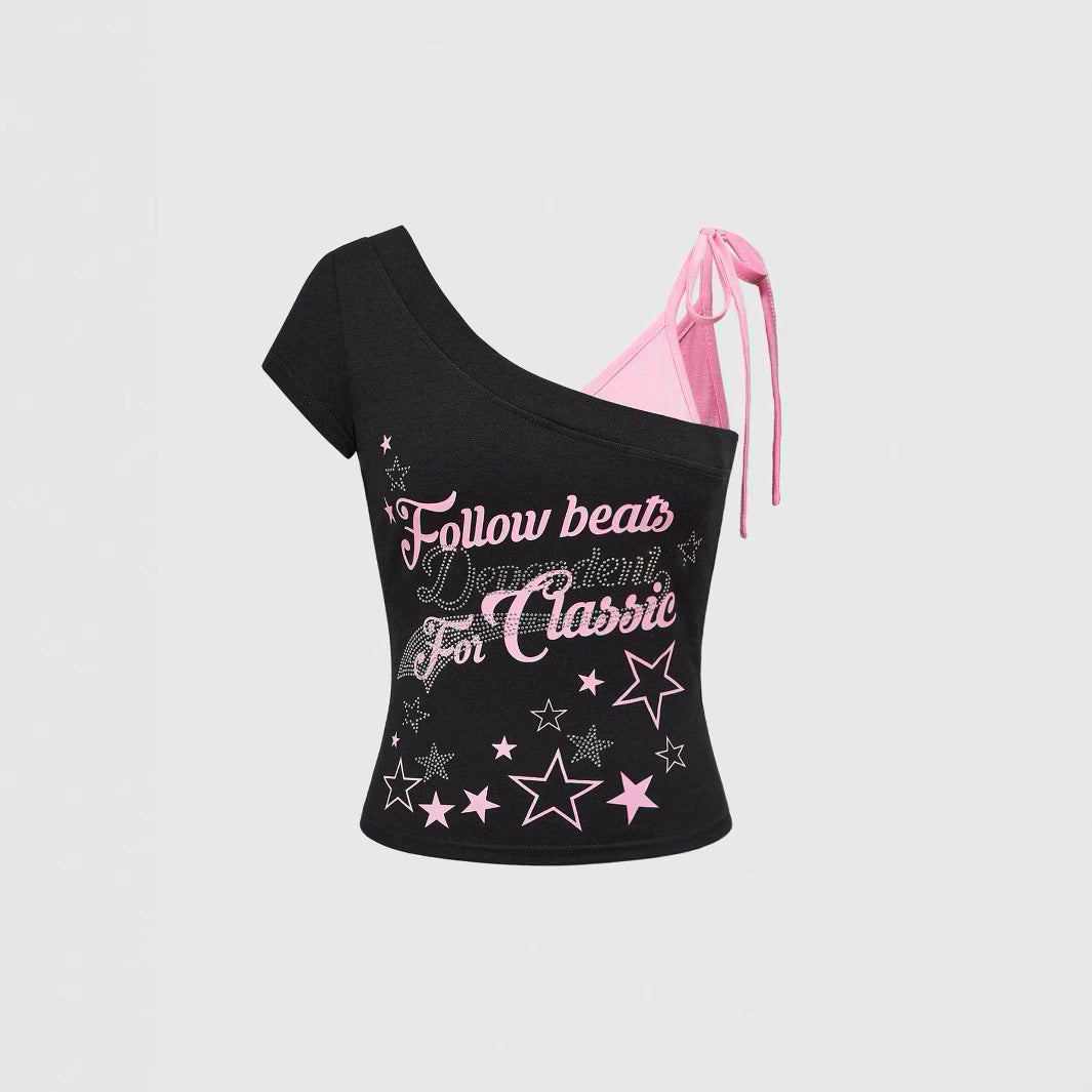 Women's Trendy Off-Shoulder Top with Impressive Graphic Design StylebySassy