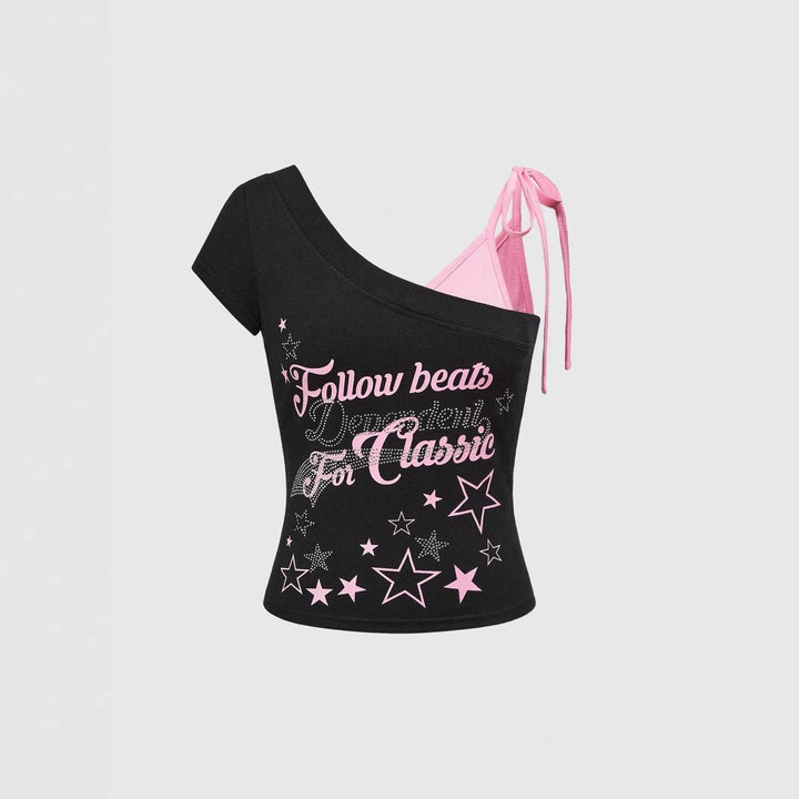 Women's Trendy Off-Shoulder Top with Impressive Graphic Design StylebySassy