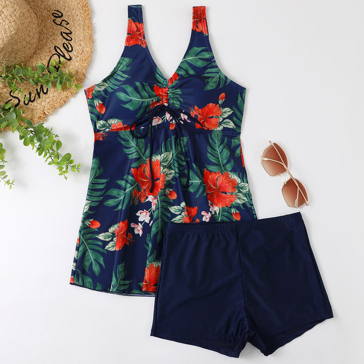 Ladies Tankini Set with Fashionable Floral Print and Ruffles StylebySassy