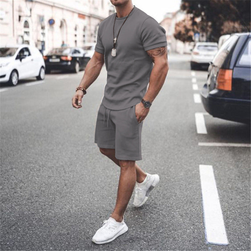 Men's fitted short sleeve shirt with reinforced shoulder seam and elastic drawstring bermuda made of stretch jersey StylebySassy