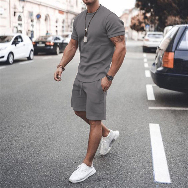 Men's fitted short sleeve shirt with reinforced shoulder seam and elastic drawstring bermuda made of stretch jersey StylebySassy