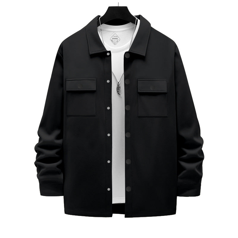 Men's work-inspired shirt jacket with button placket, patch chest pockets, and boxy fit StylebySassy