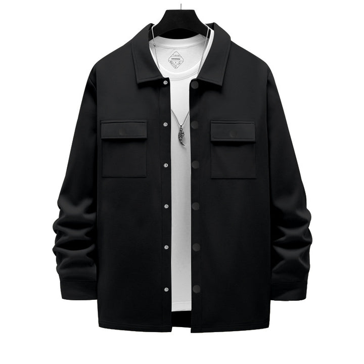 Men's work-inspired shirt jacket with button placket, patch chest pockets, and boxy fit StylebySassy