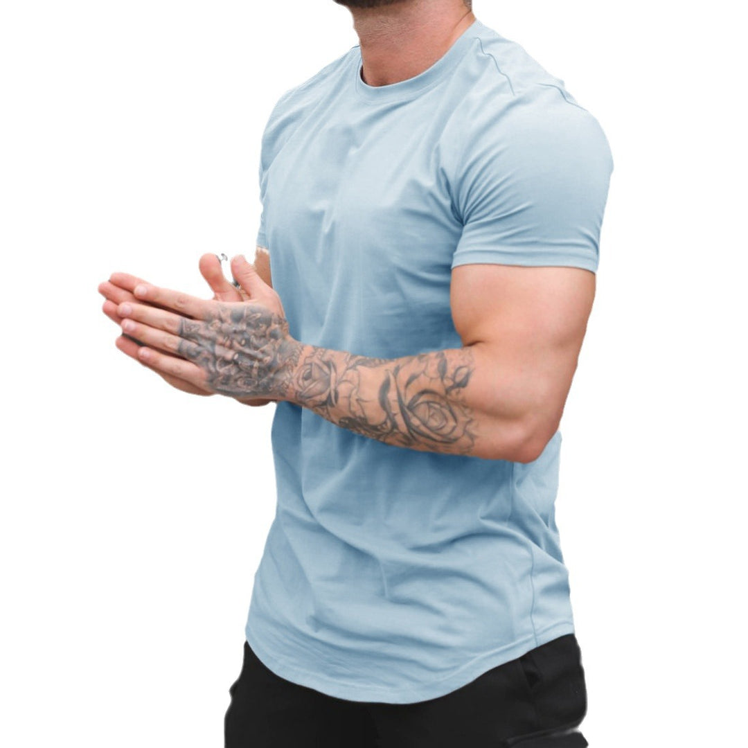 Men's fitted short-sleeve shirt made of elastic cotton blend with extended hem StylebySassy