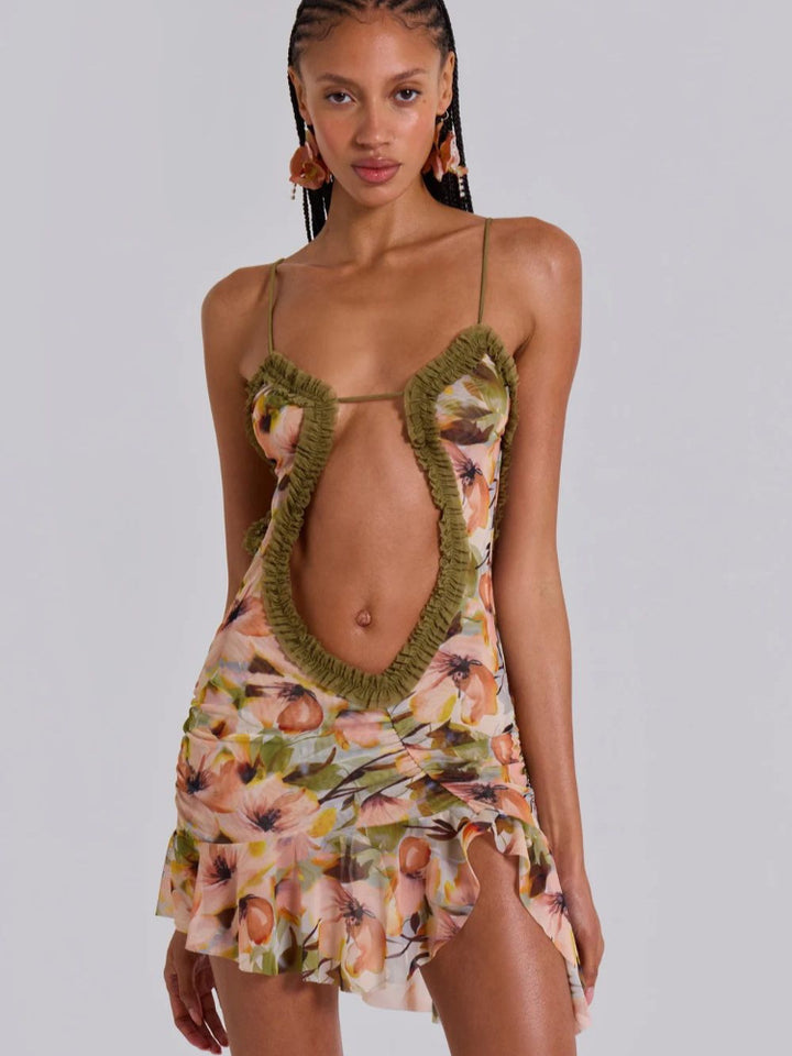 Women’s Summer Mini Dress with Gatherings and Asymmetrical Hem StylebySassy