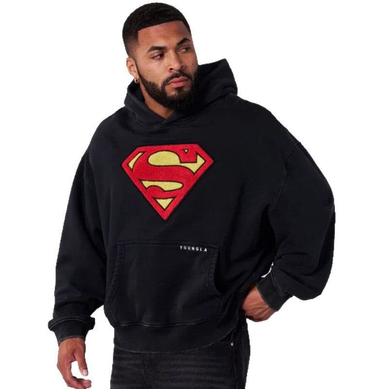 Men's oversized hooded sweatshirt with distinctive Comic-S logo kangaroo pocket and washed look StylebySassy
