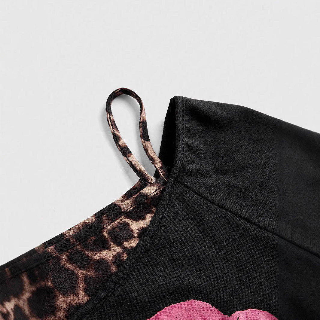 Women Off-Shoulder Top with Leopard Print and Eye-Catching Graphic Design StylebySassy