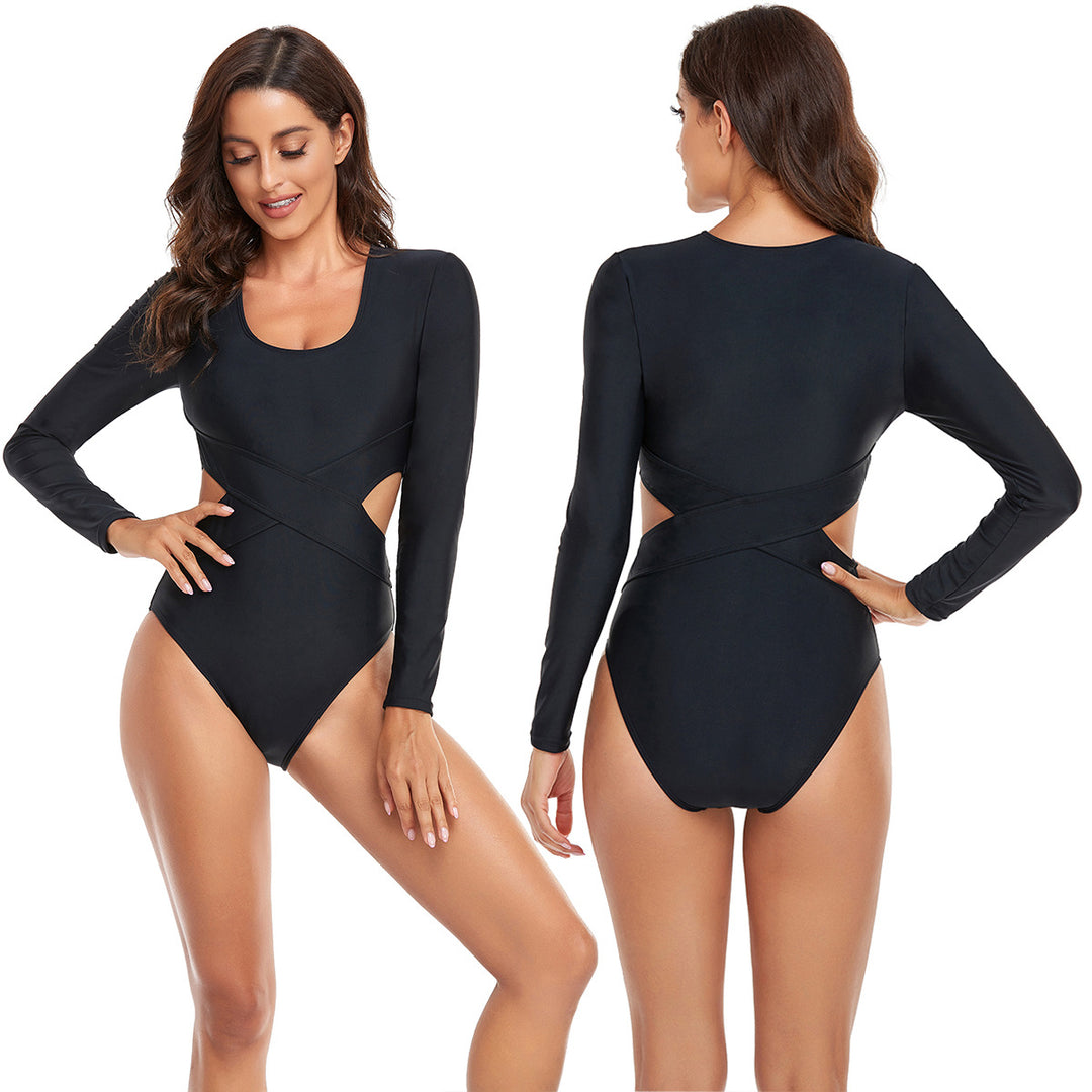 Women's Sporty Long Sleeve Swimsuit with Fashionable Cut-Out Design StylebySassy