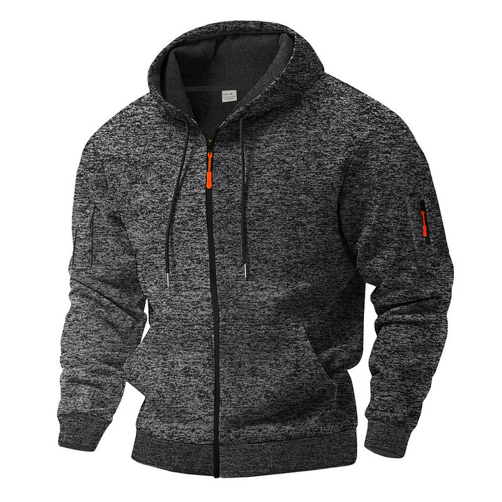 Men's casual hoodie jacket with full zipper and arm pocket StylebySassy