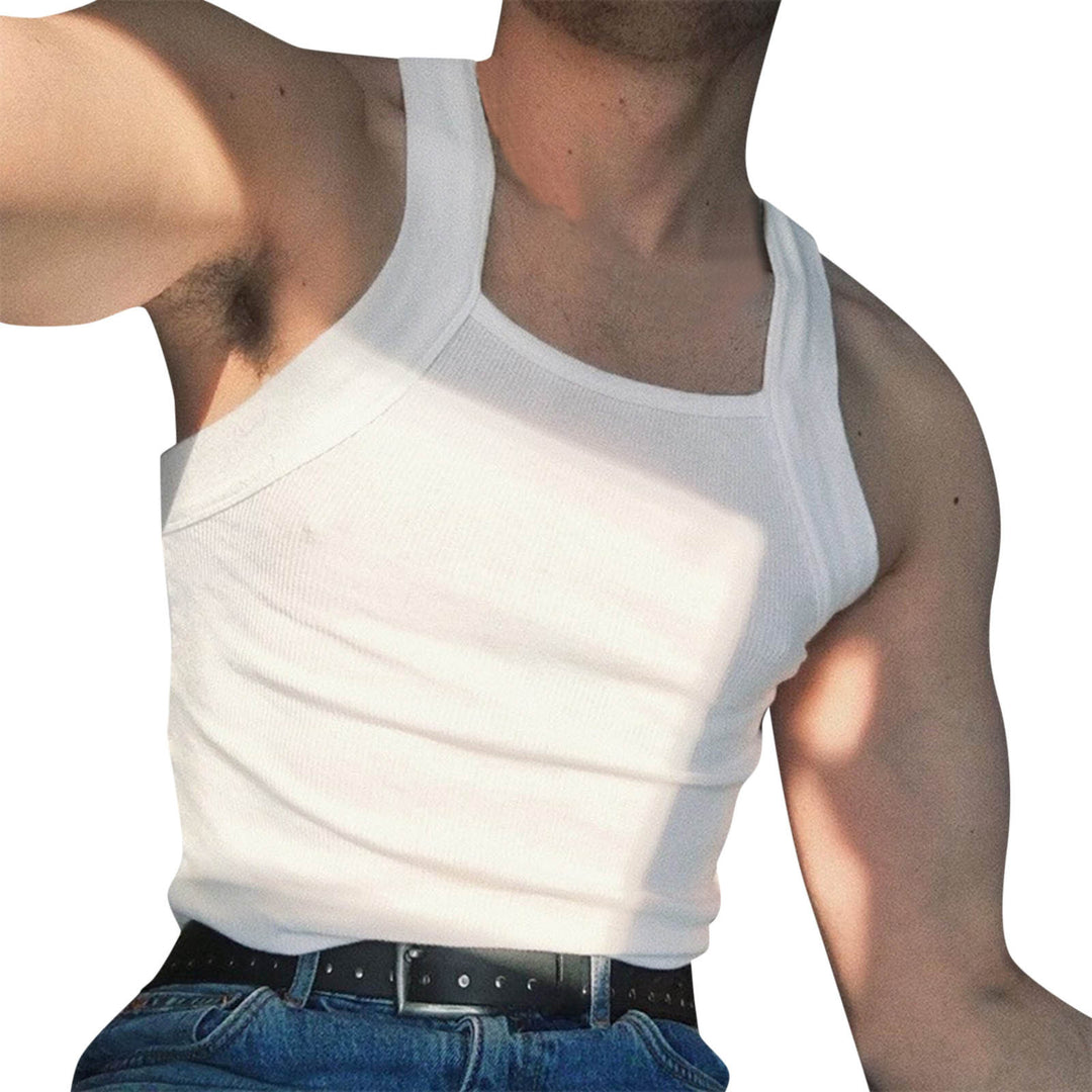 Women's form-fitting ribbed top with high round neckline and wide straps StylebySassy