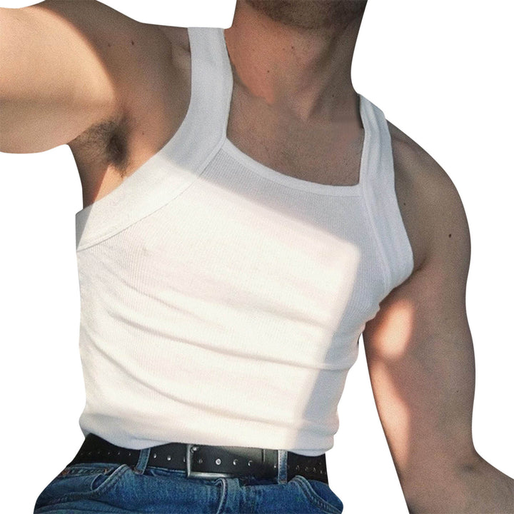 Women's form-fitting ribbed top with high round neckline and wide straps StylebySassy