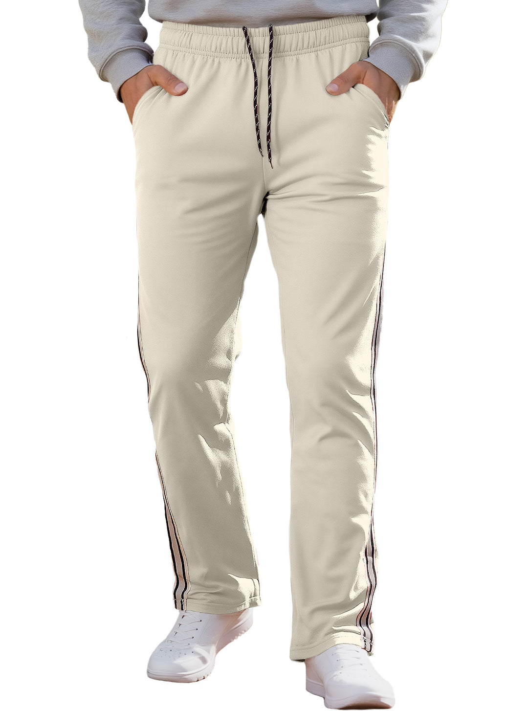 Men's Nan Retro Track Pants with Tapered Leg, Elastic Waistband, Drawstring, and Side Stripes StylebySassy