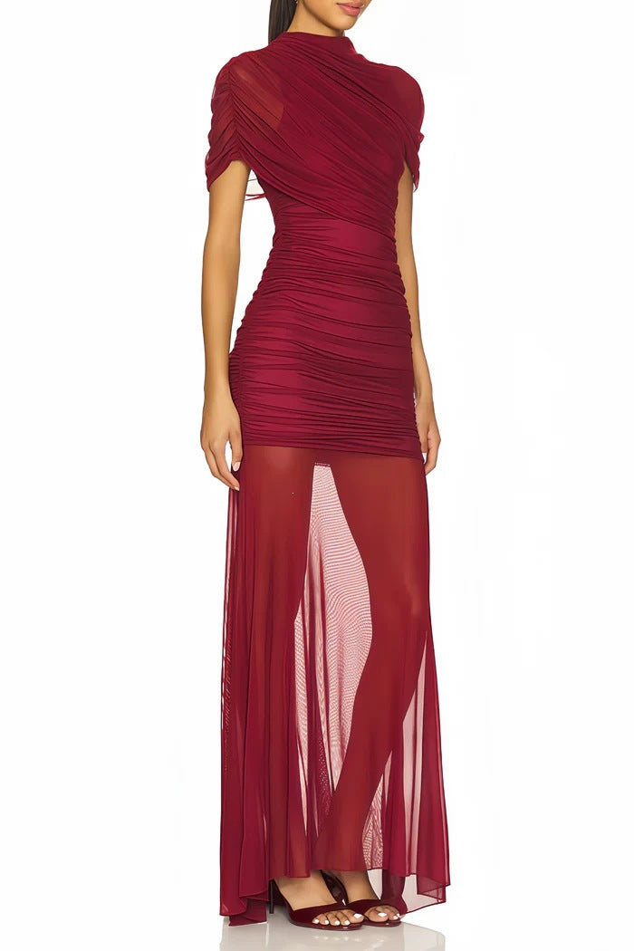 Women's Elegant Cocktail Dress with Ruffled Design and Transparent Layer