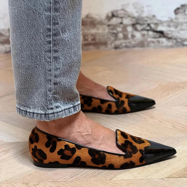 Women's Leopard Print Loafers with Pointed Toe