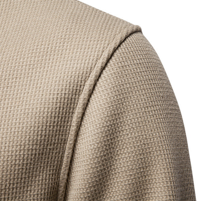 Men's waffle texture Henley pullover with short snap button closure and ribbed cuffs StylebySassy