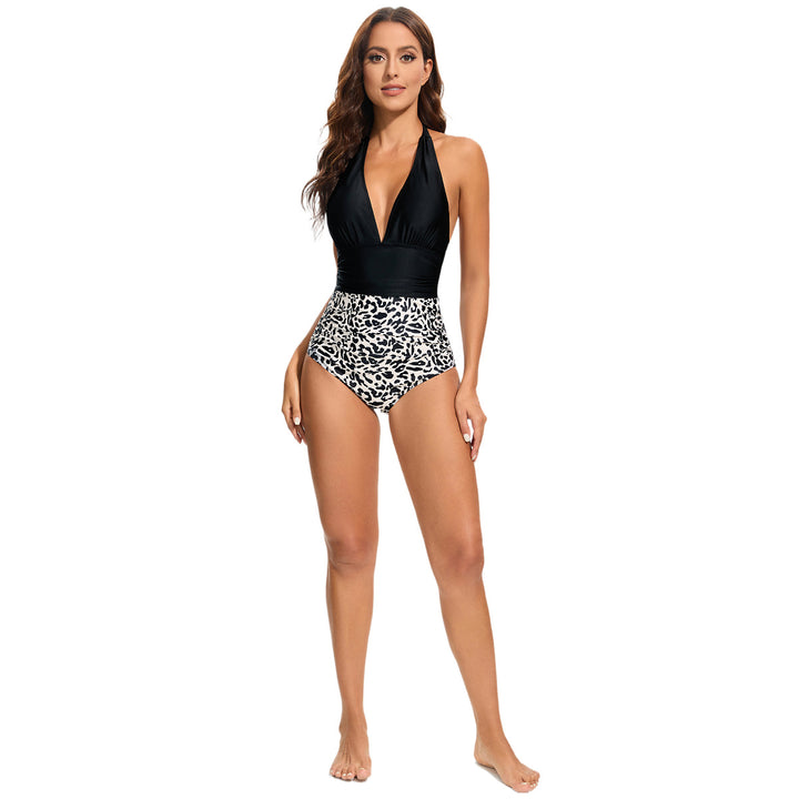 Women's Tailored Swimsuit with Refined V-Neck and Pattern Mix StylebySassy