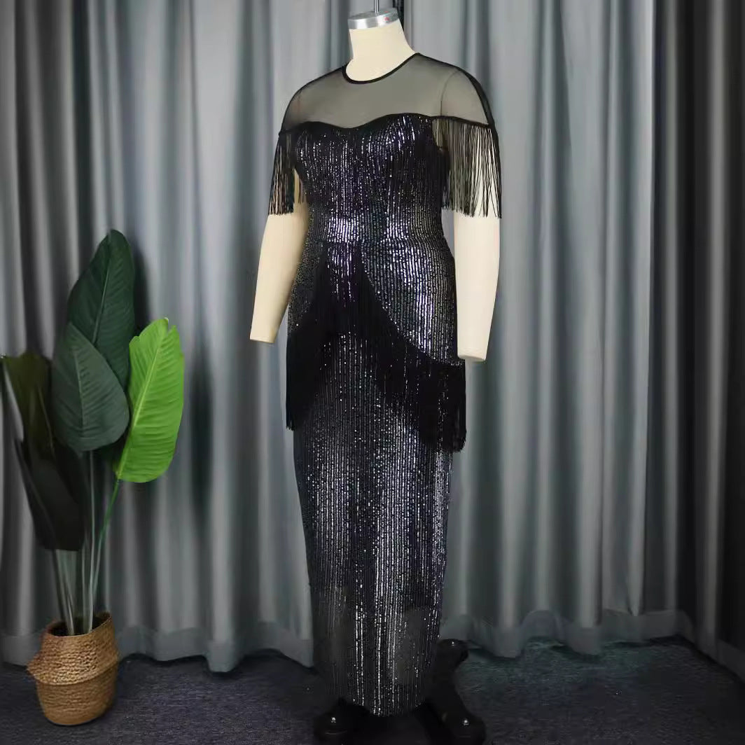 Women glamorous evening dress with fringes and glitter details StylebySassy