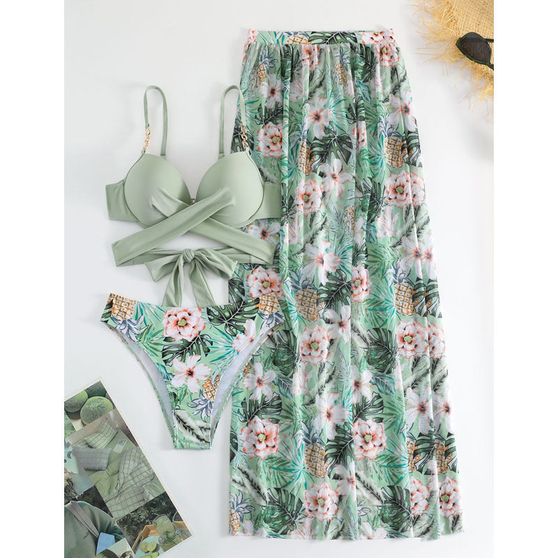 Women's bikini set with wrap skirt and floral design StylebySassy