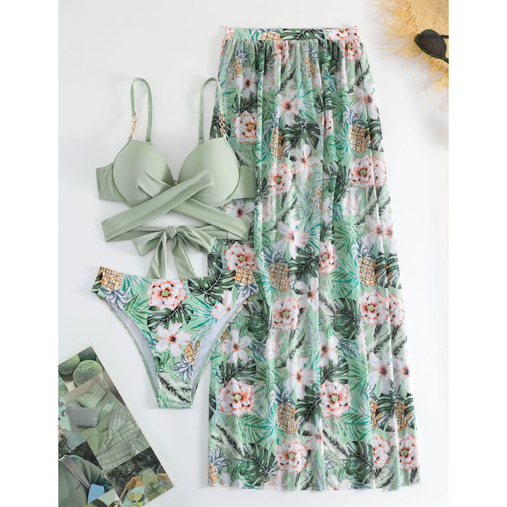 Women's bikini set with wrap skirt and floral design StylebySassy