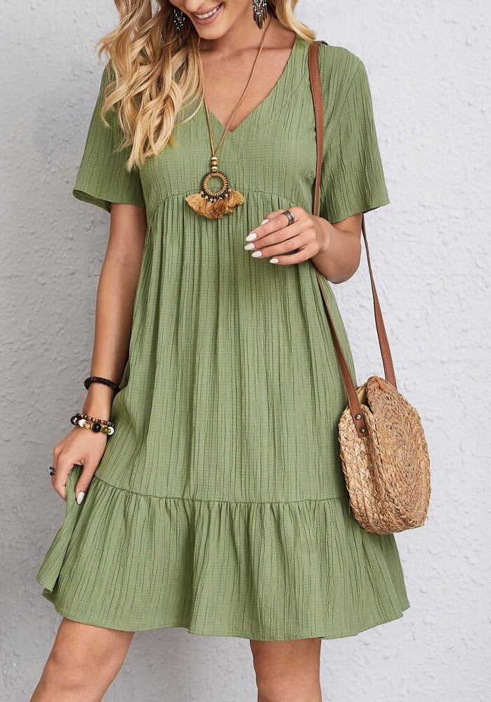 Women nan Crinkle summer dress with V-neck, empire seam and ruffle hem StylebySassy