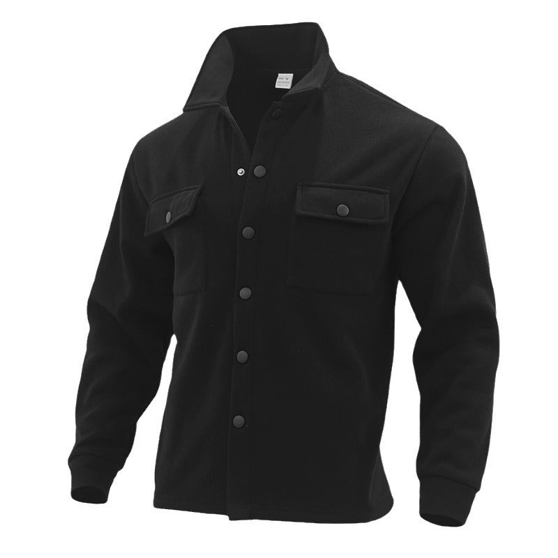 Men's fashionable overshirt jacket in felt look with patch breast pockets and visible snap button placket StylebySassy