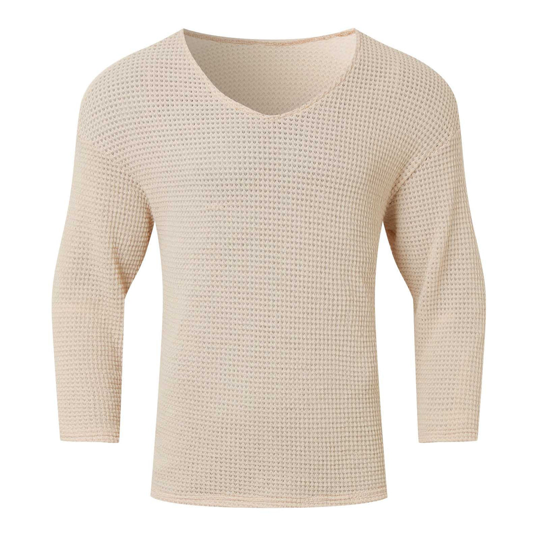 Men's structured waffle knit long sleeve shirt with V-neck and warming thermoeffect StylebySassy