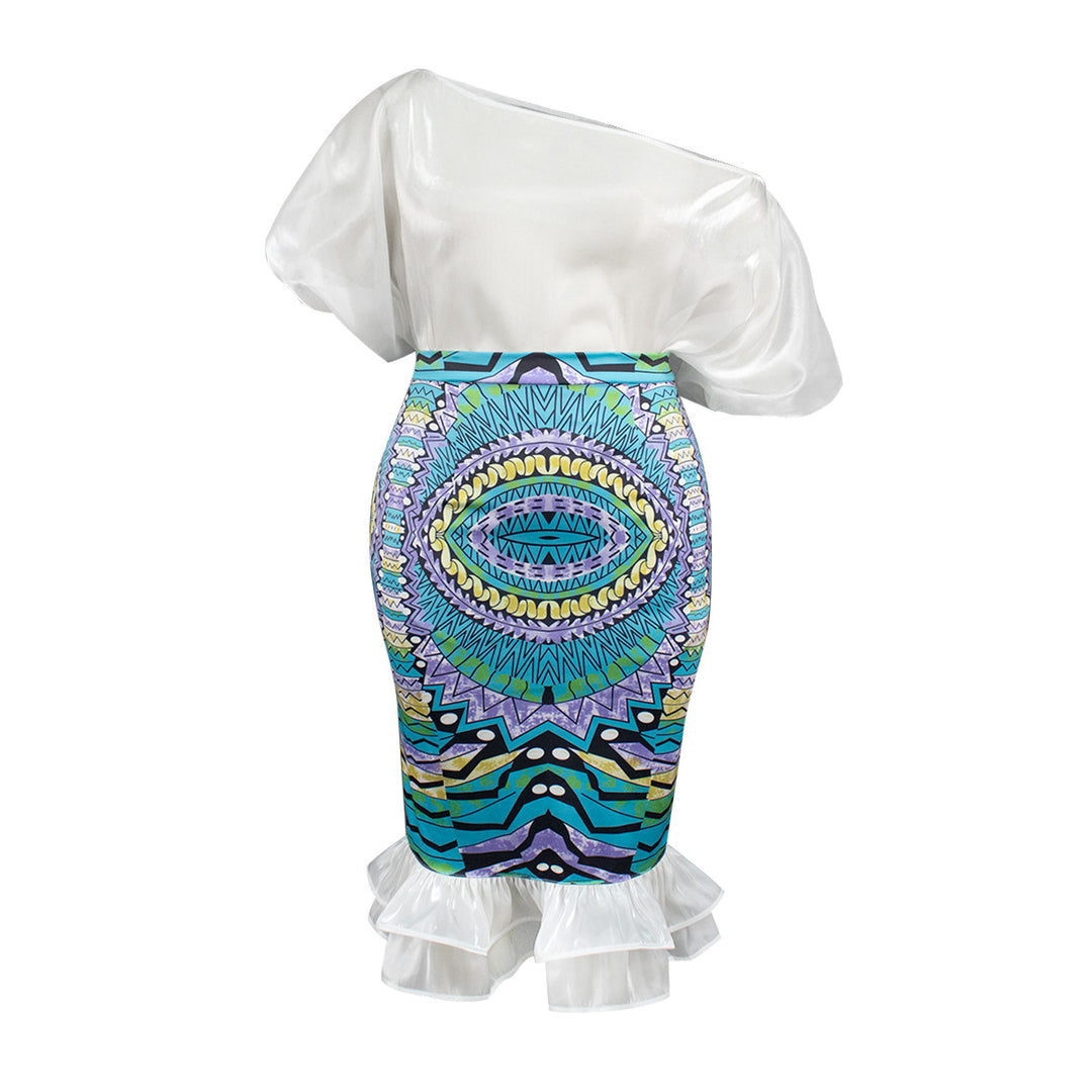 Women Elegant Dress with Asymmetric Design and Colorful Print StylebySassy