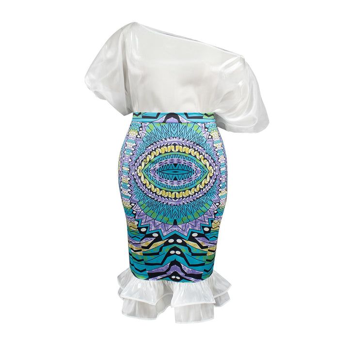 Women Elegant Dress with Asymmetric Design and Colorful Print StylebySassy