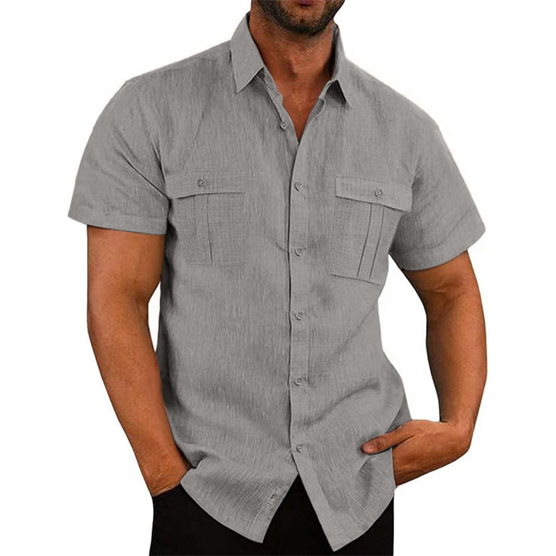 Men's Nan Lightweight Structured Short Sleeve Shirt with Chest Flaps and Full Button Placket StylebySassy